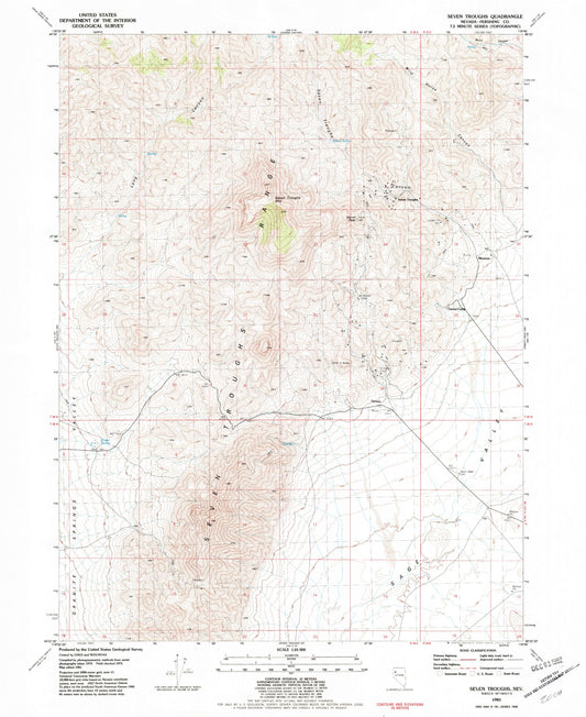 Classic USGS Seven Troughs Nevada 7.5'x7.5' Topo Map Image