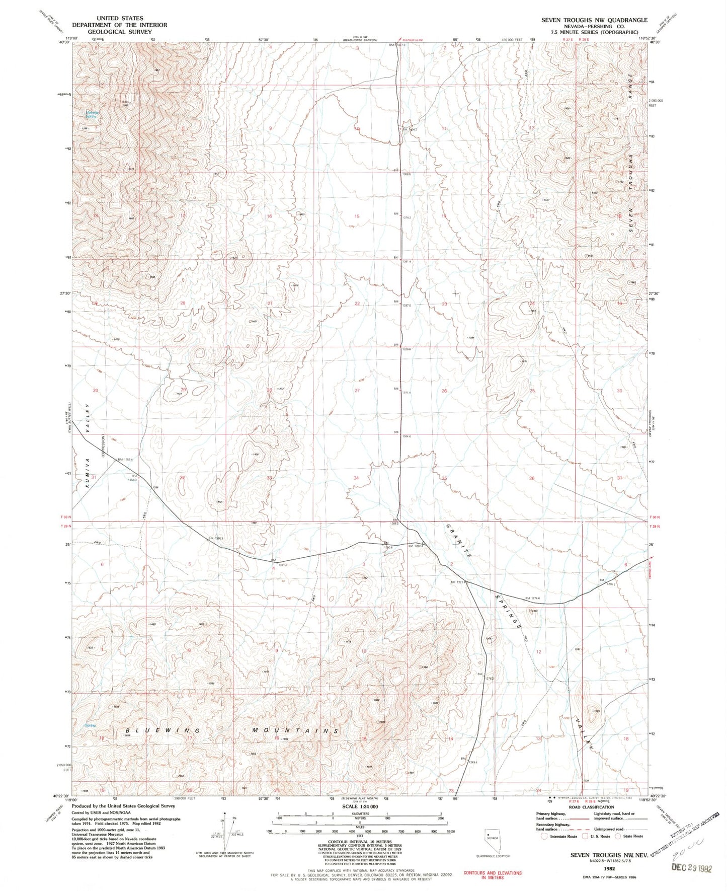 Classic USGS Seven Troughs NW Nevada 7.5'x7.5' Topo Map Image
