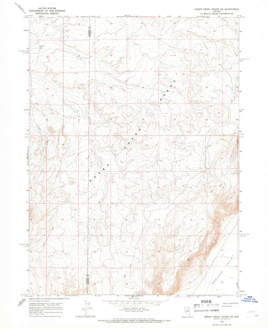 Classic USGS Sheep Creek Range NE Nevada 7.5'x7.5' Topo Map Image