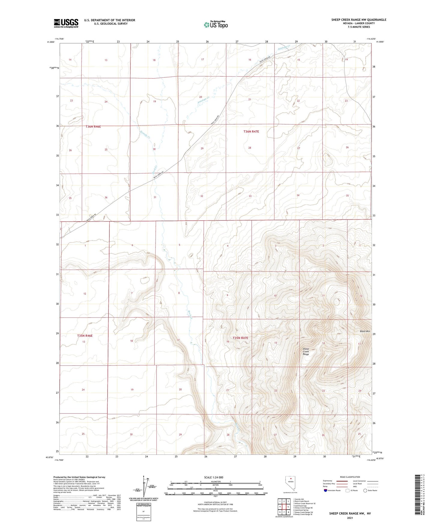Sheep Creek Range NW Nevada US Topo Map Image