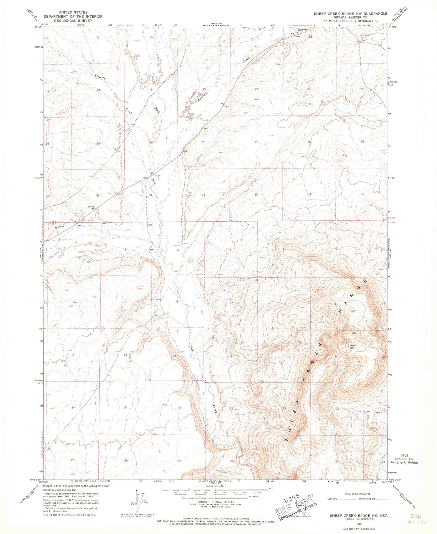 Classic USGS Sheep Creek Range NW Nevada 7.5'x7.5' Topo Map Image