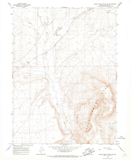 Classic USGS Sheep Creek Range NW Nevada 7.5'x7.5' Topo Map Image