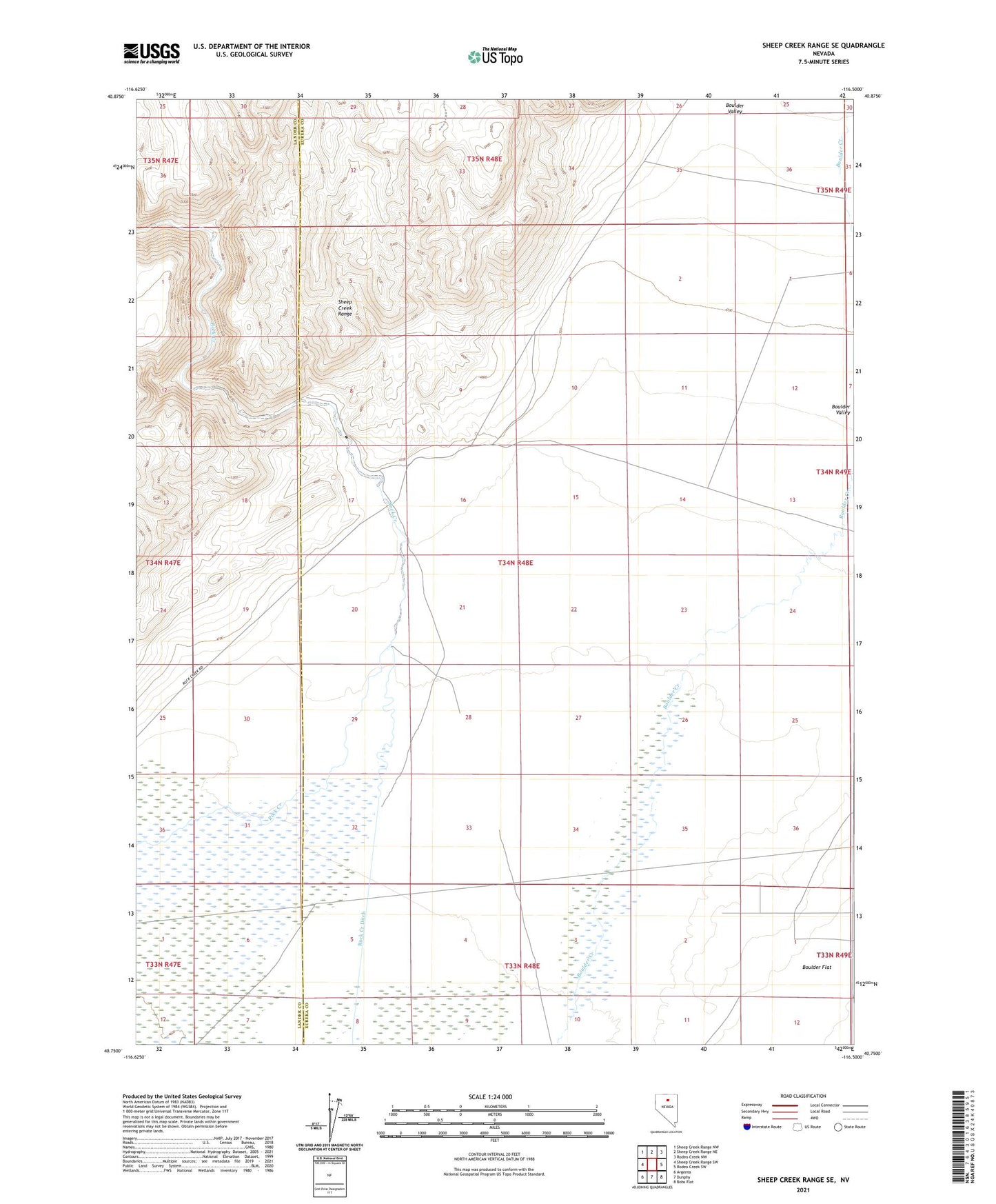 Sheep Creek Range SE Nevada US Topo Map Image