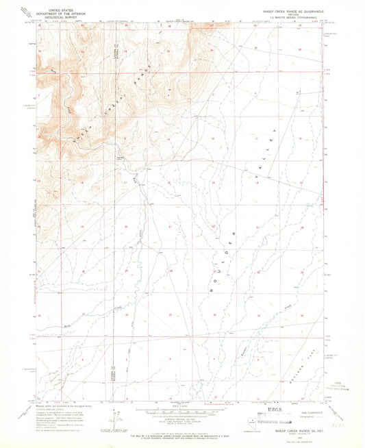 Classic USGS Sheep Creek Range SE Nevada 7.5'x7.5' Topo Map Image