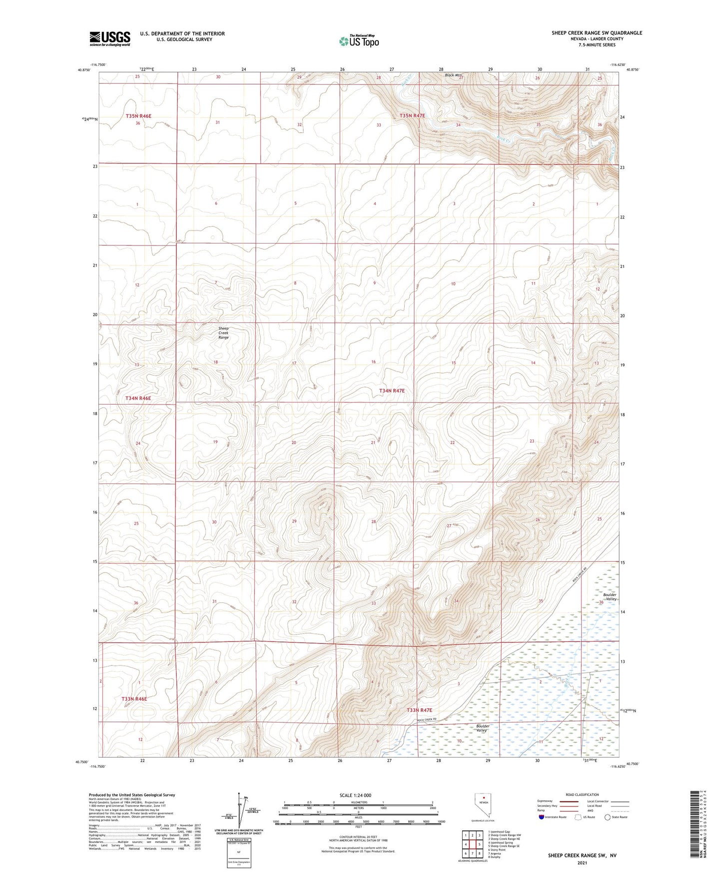 Sheep Creek Range SW Nevada US Topo Map Image