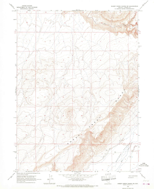 Classic USGS Sheep Creek Range SW Nevada 7.5'x7.5' Topo Map Image