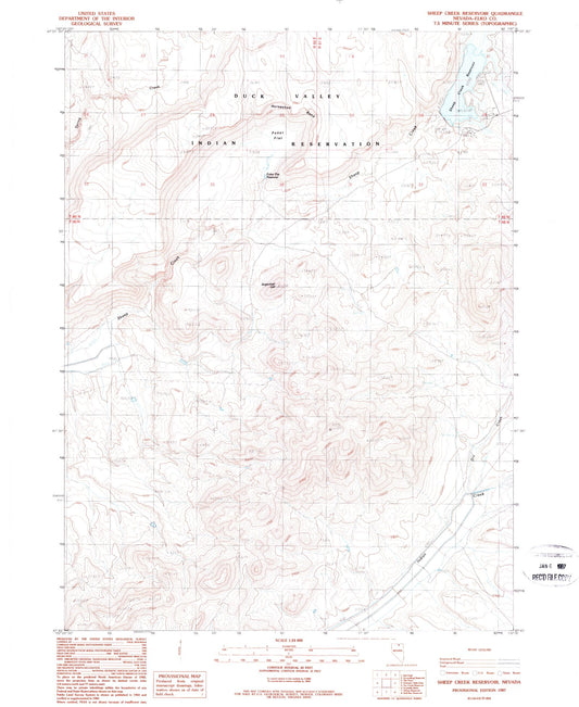 Classic USGS Sheep Creek Reservoir Nevada 7.5'x7.5' Topo Map Image