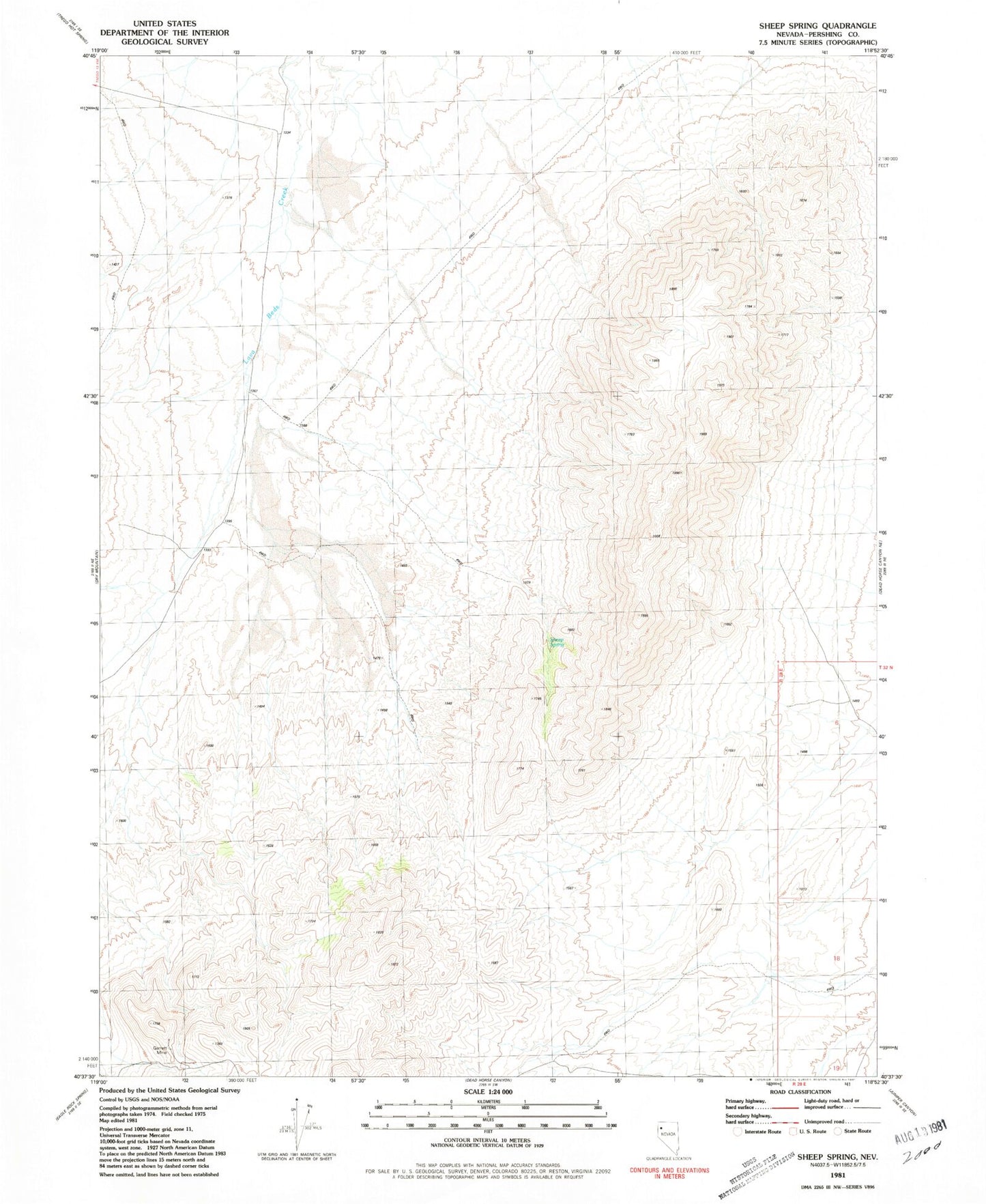 Classic USGS Sheep Spring Nevada 7.5'x7.5' Topo Map Image