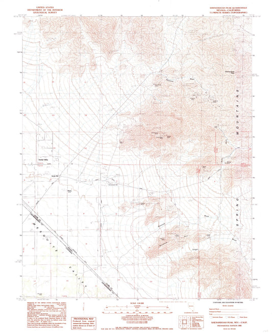 Classic USGS Shenandoah Peak Nevada 7.5'x7.5' Topo Map Image