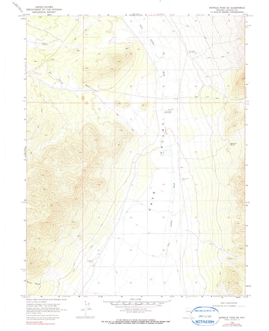 Classic USGS Shingle Pass SE Nevada 7.5'x7.5' Topo Map Image