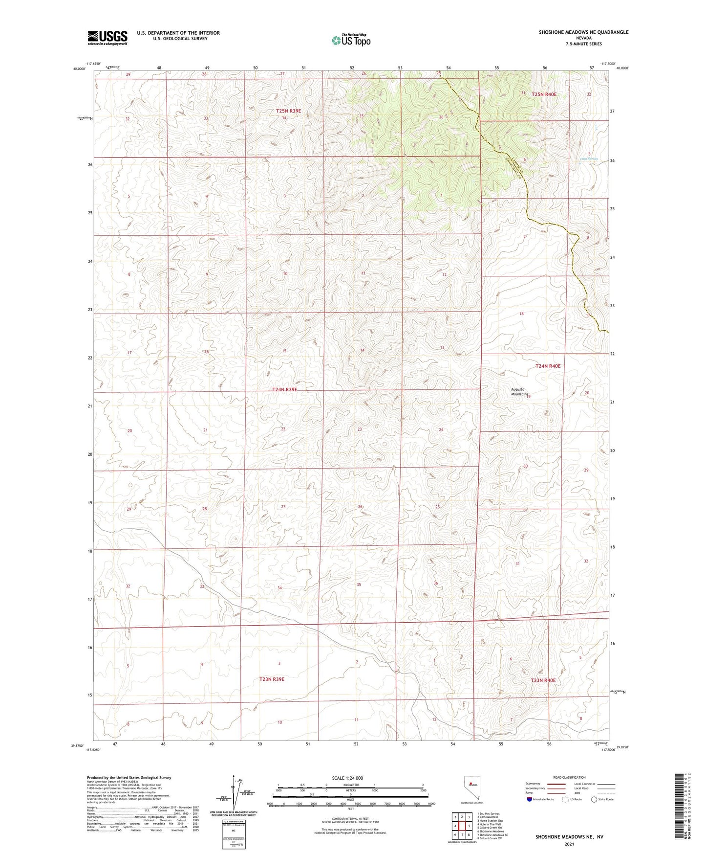 Shoshone Meadows NE Nevada US Topo Map Image
