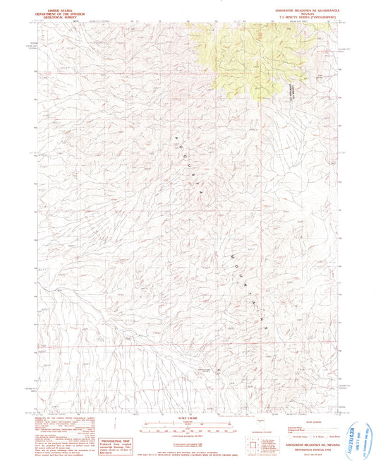 Classic USGS Shoshone Meadows NE Nevada 7.5'x7.5' Topo Map Image