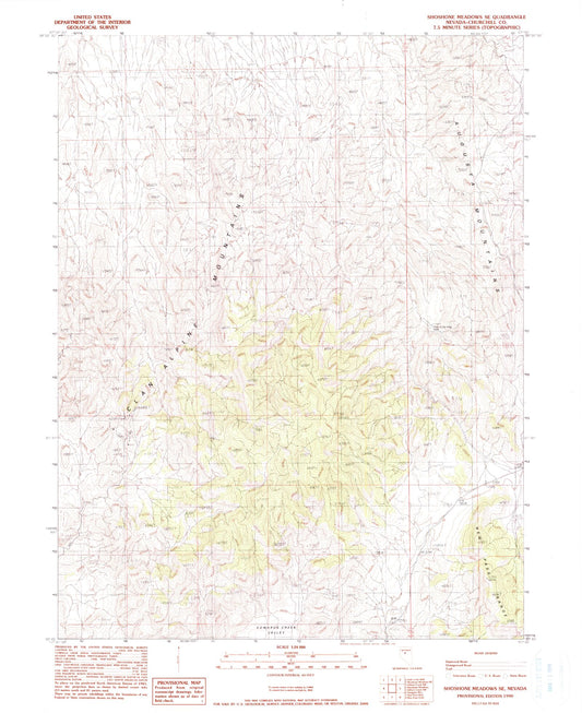 Classic USGS Shoshone Meadows SE Nevada 7.5'x7.5' Topo Map Image