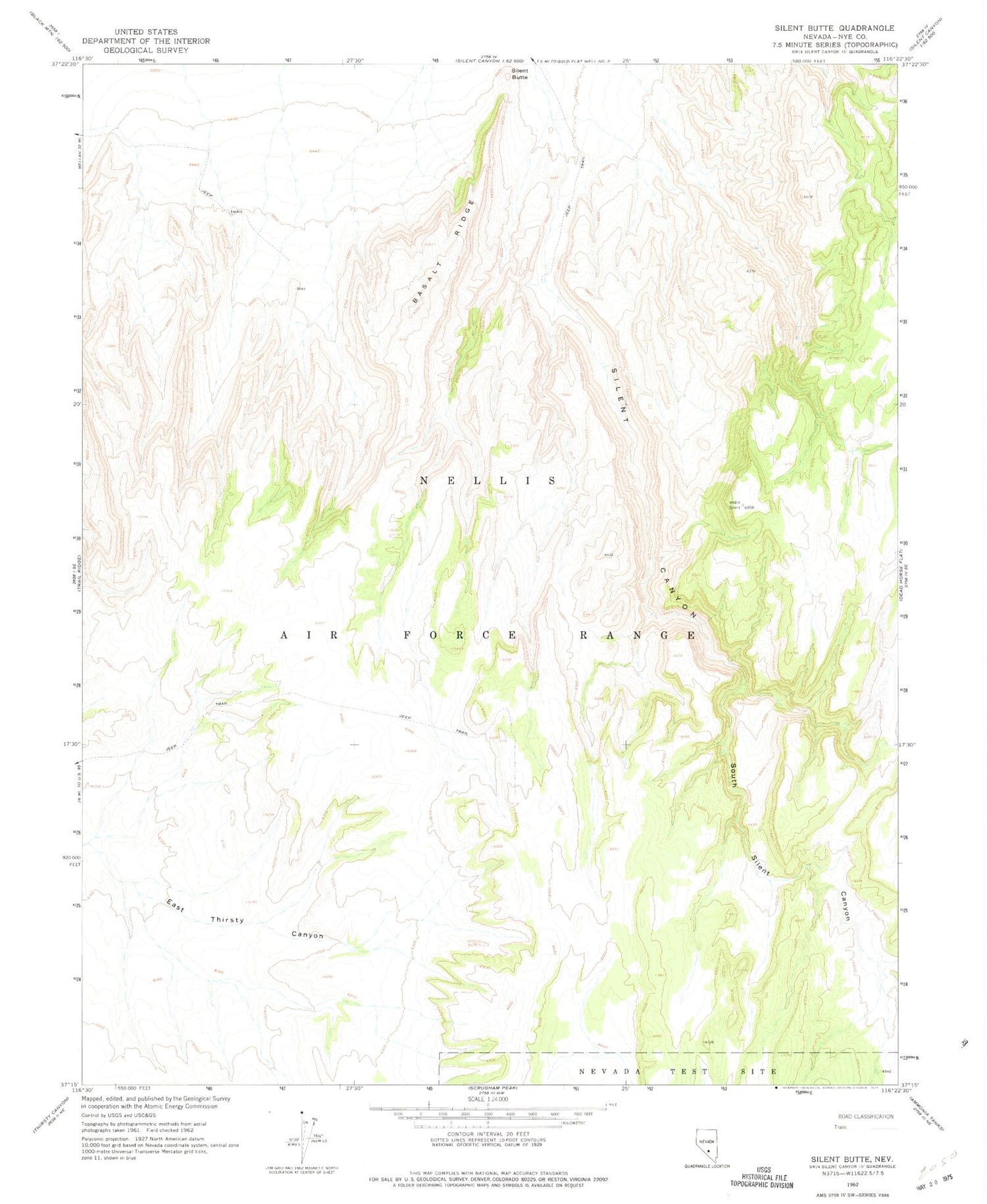 Classic USGS Silent Butte Nevada 7.5'x7.5' Topo Map Image