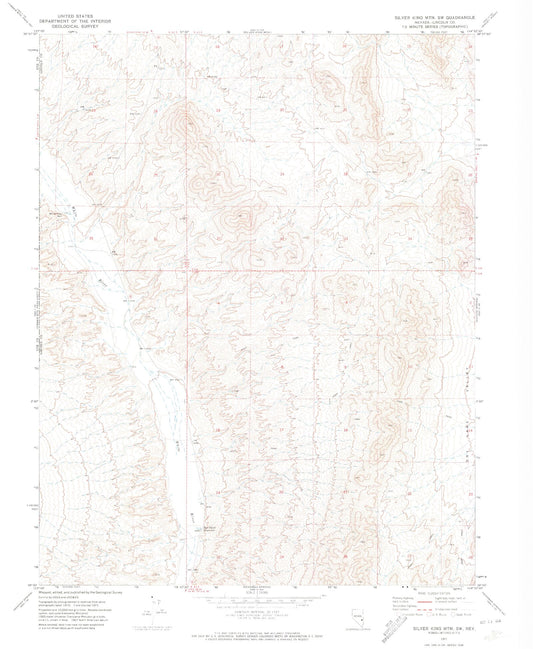 Classic USGS Silver King Mountain SW Nevada 7.5'x7.5' Topo Map Image