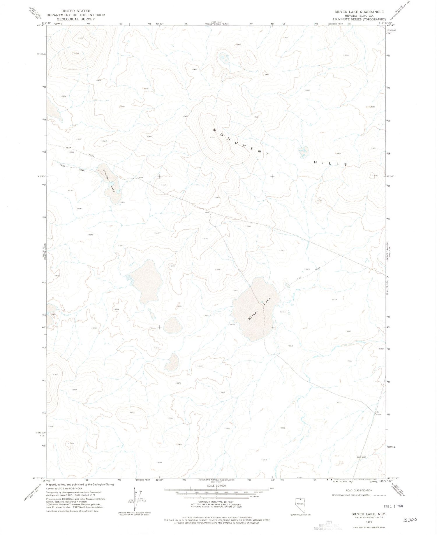 Classic USGS Silver Lake Nevada 7.5'x7.5' Topo Map Image