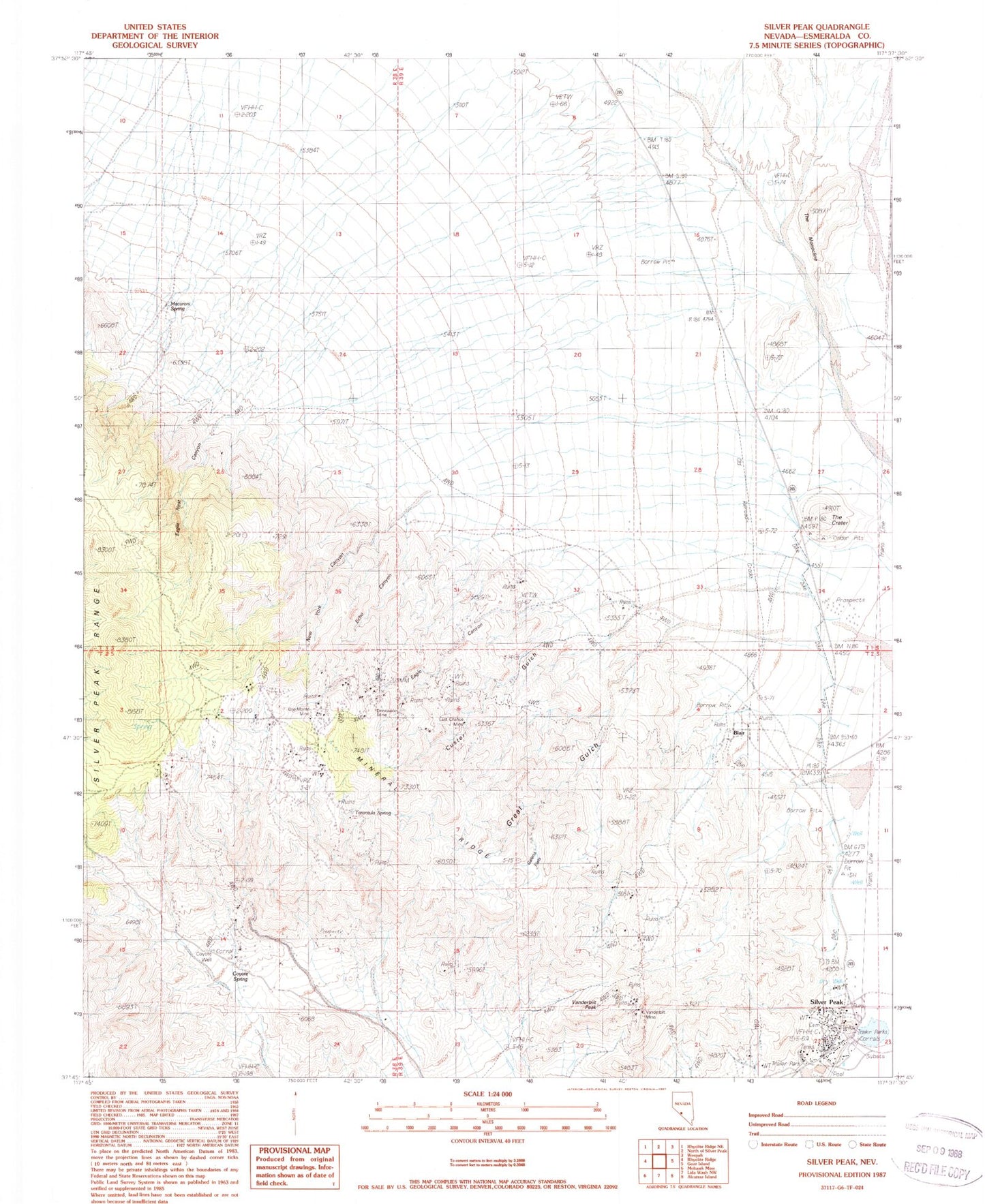Classic USGS Silver Peak Nevada 7.5'x7.5' Topo Map Image