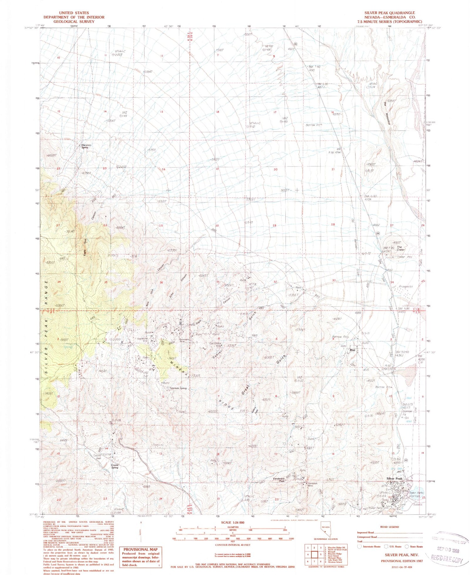 Classic USGS Silver Peak Nevada 7.5'x7.5' Topo Map Image