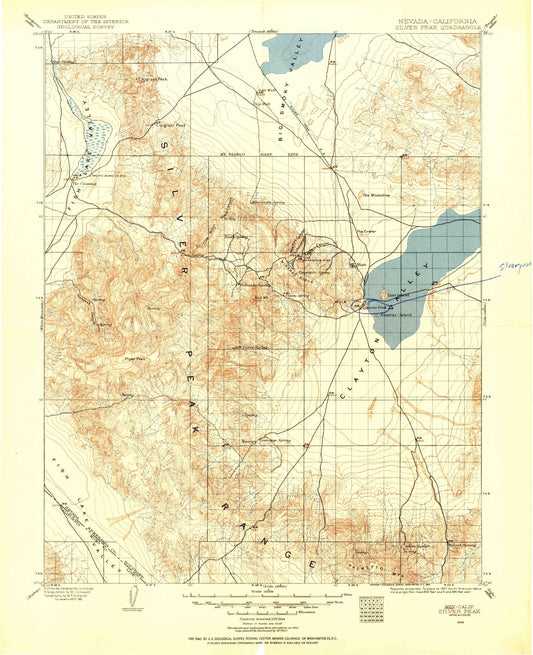 Historic 1898 Silver Peak Nevada 30'x30' Topo Map Image