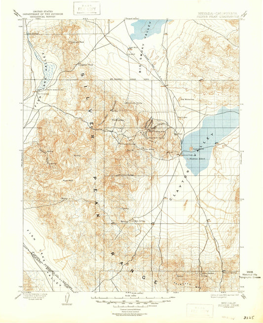 Historic 1900 Silver Peak Nevada 30'x30' Topo Map Image