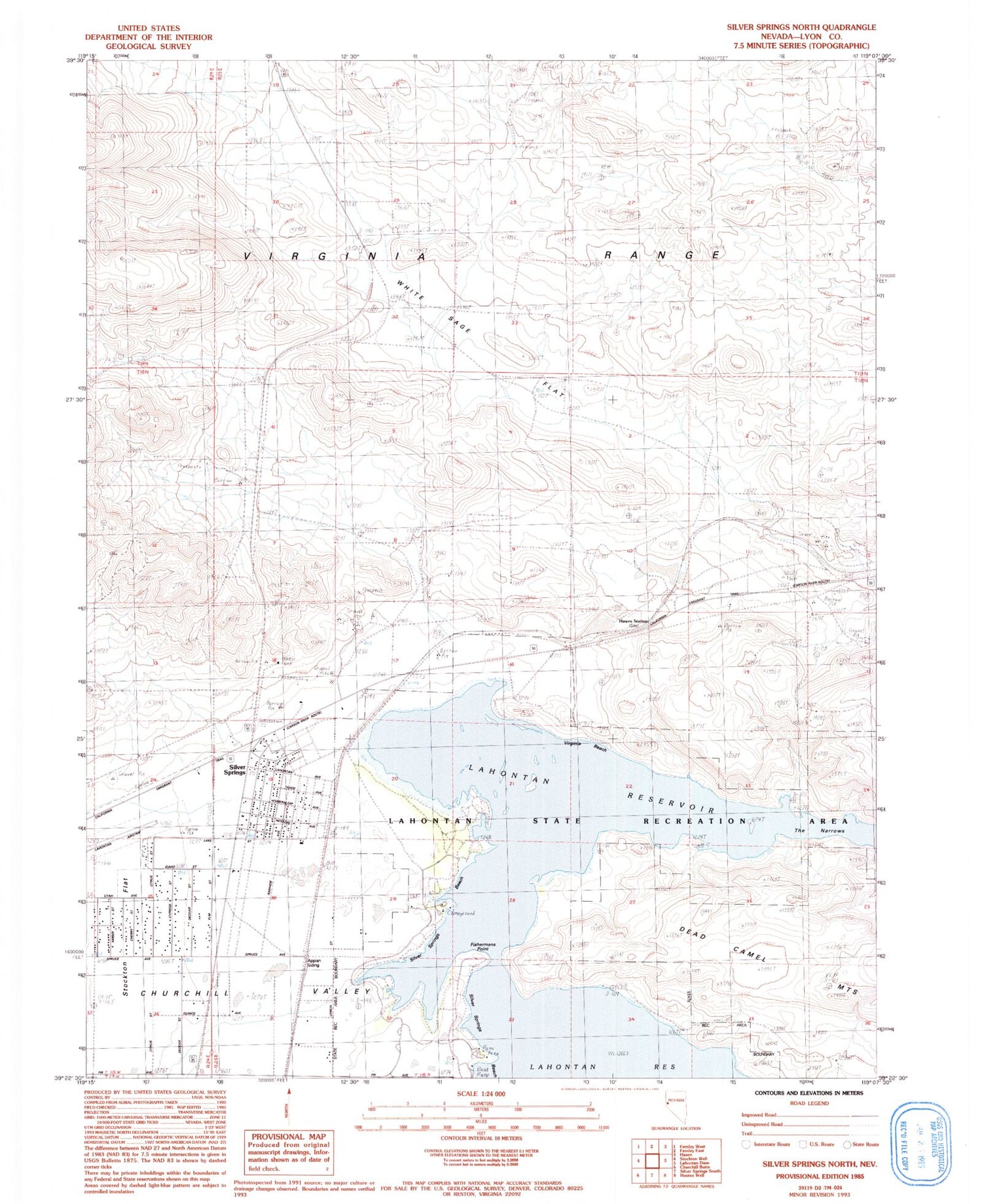 Classic USGS Silver Springs North Nevada 7.5'x7.5' Topo Map Image