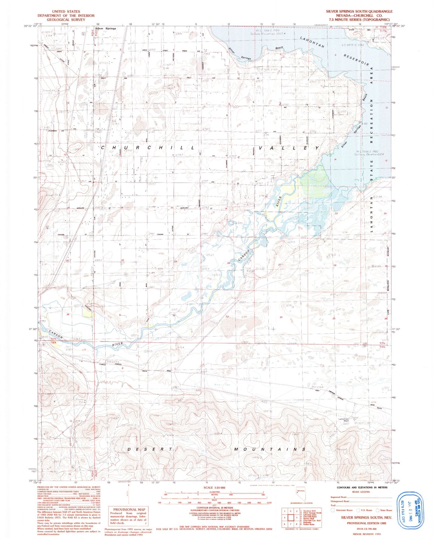 Classic USGS Silver Springs South Nevada 7.5'x7.5' Topo Map Image