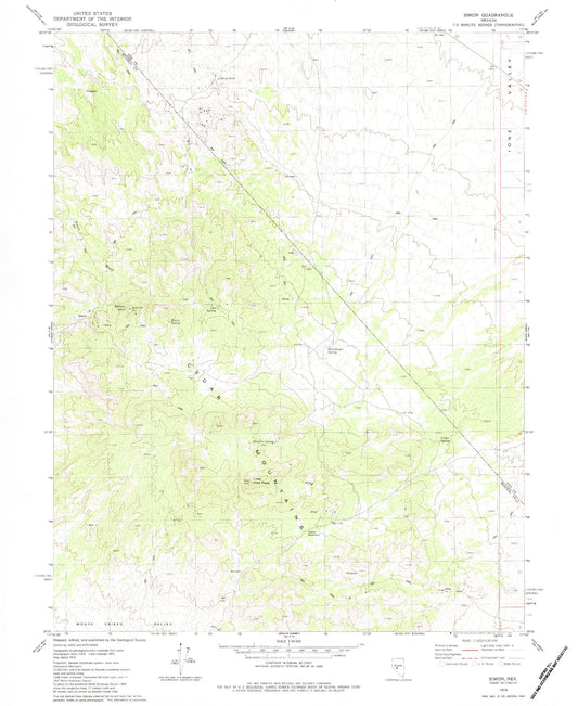 Classic USGS Simon Nevada 7.5'x7.5' Topo Map Image