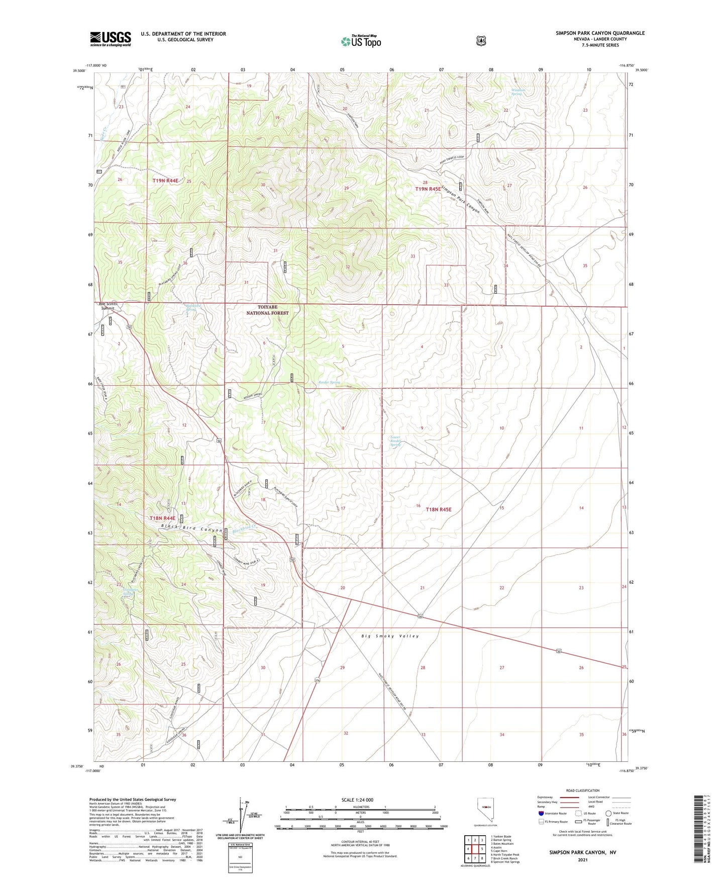 Simpson Park Canyon Nevada US Topo Map Image
