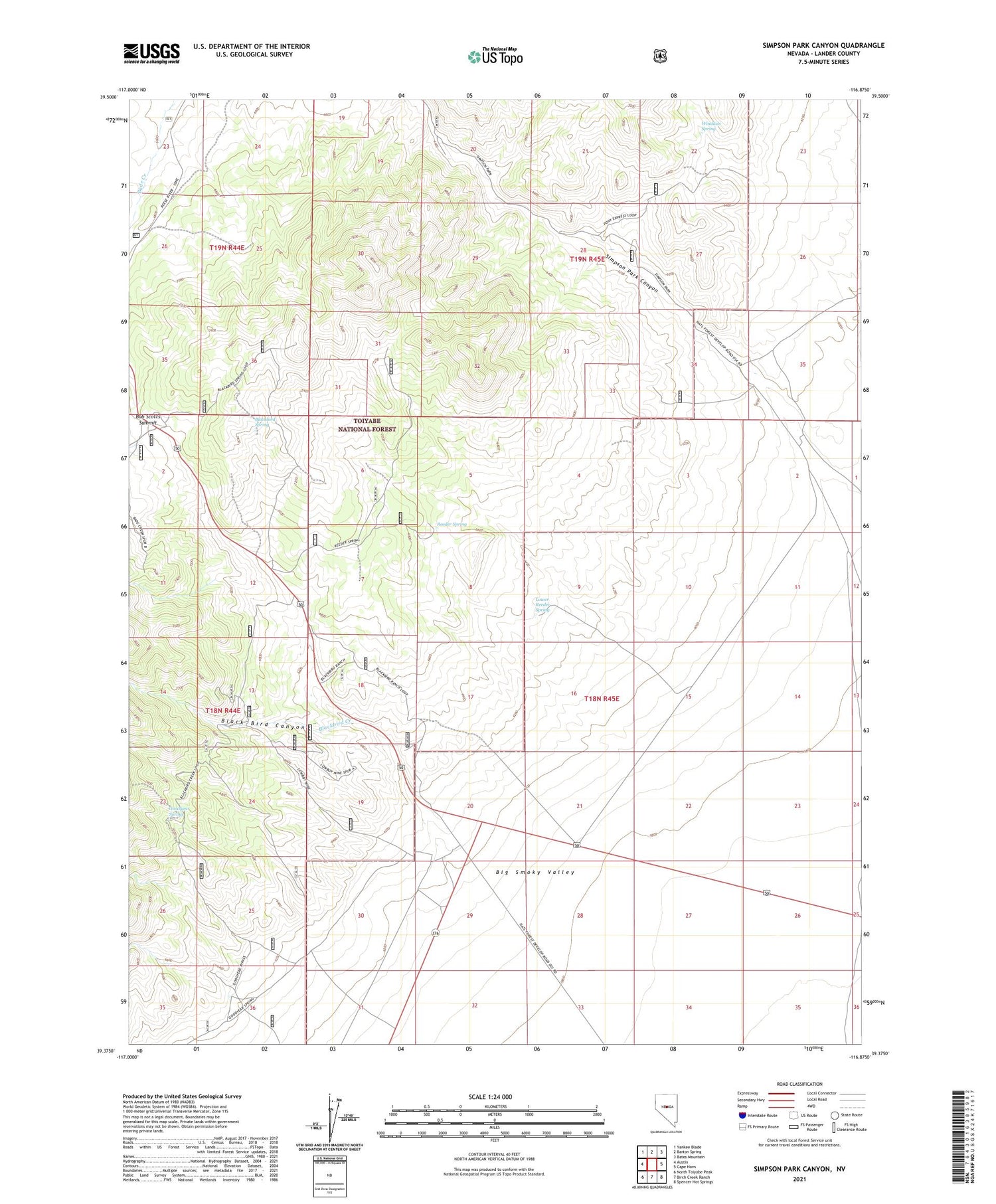 Simpson Park Canyon Nevada US Topo Map Image