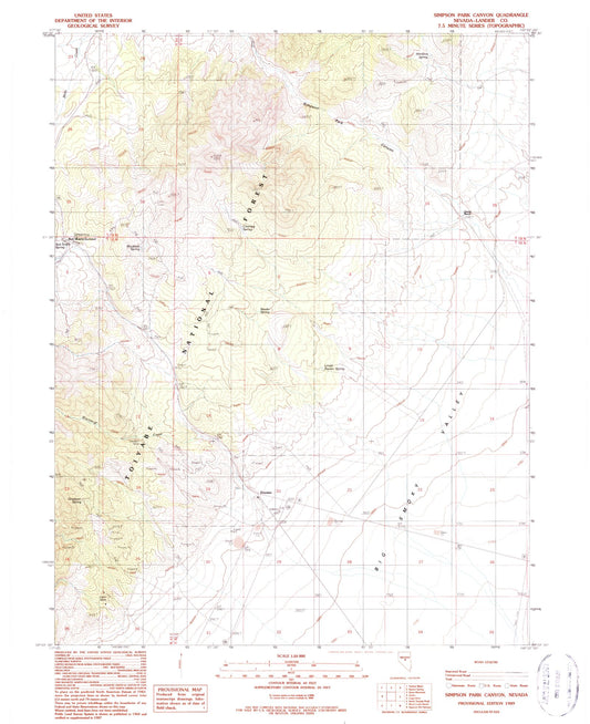Classic USGS Simpson Park Canyon Nevada 7.5'x7.5' Topo Map Image