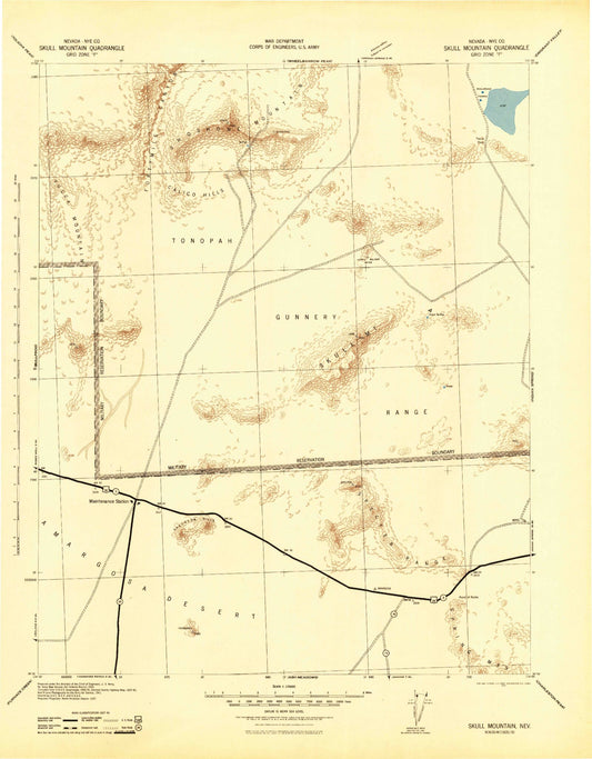 Historic 1942 Skull Mountain Nevada 30'x30' Topo Map Image