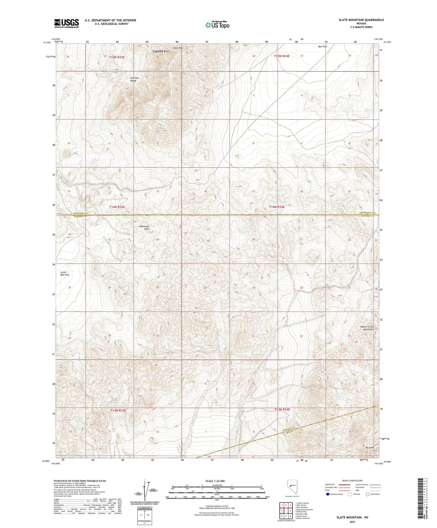 Slate Mountain Nevada US Topo Map Image