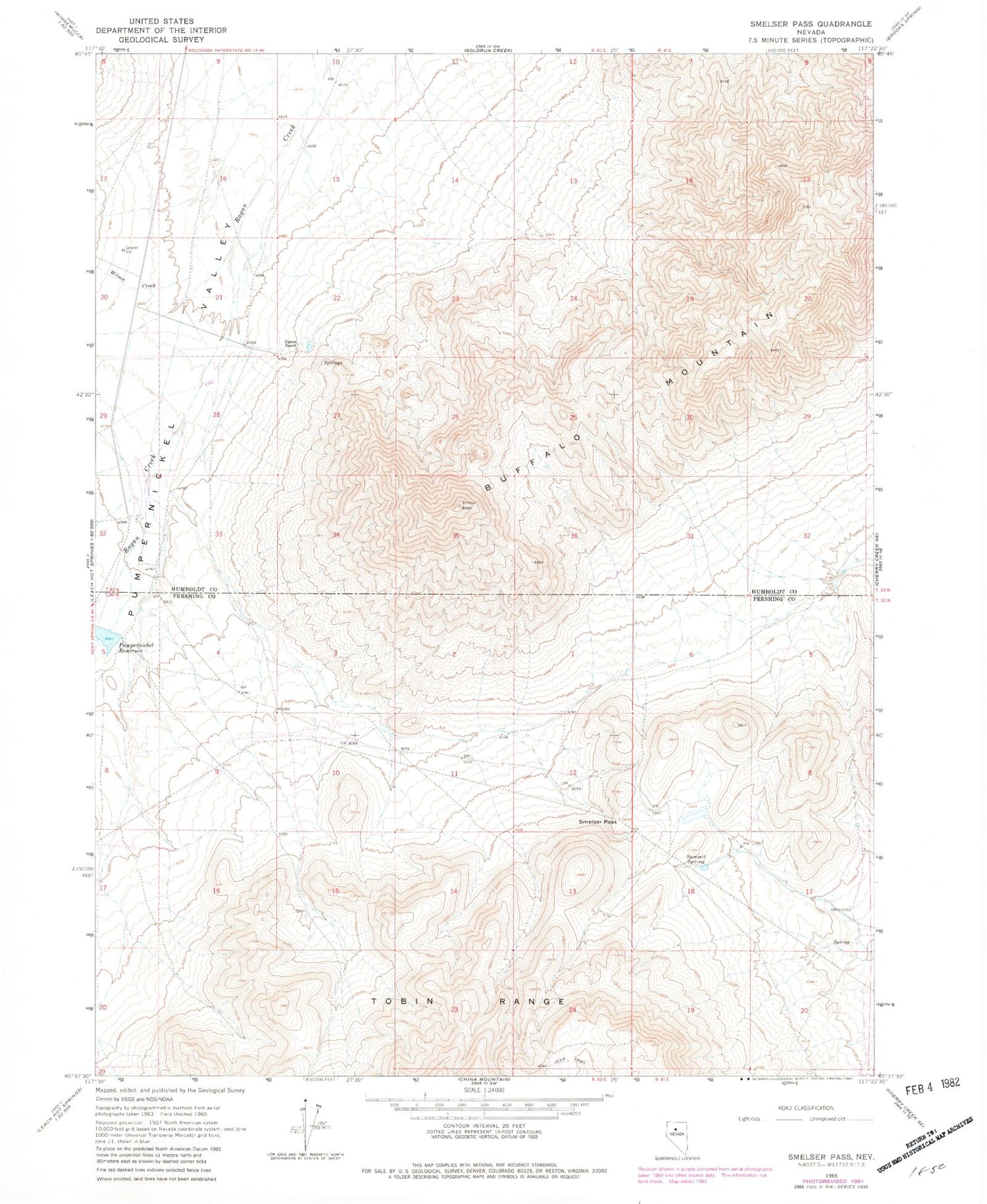 Classic USGS Smelser Pass Nevada 7.5'x7.5' Topo Map Image