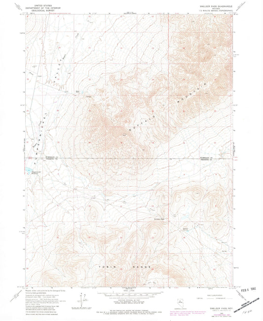 Classic USGS Smelser Pass Nevada 7.5'x7.5' Topo Map Image