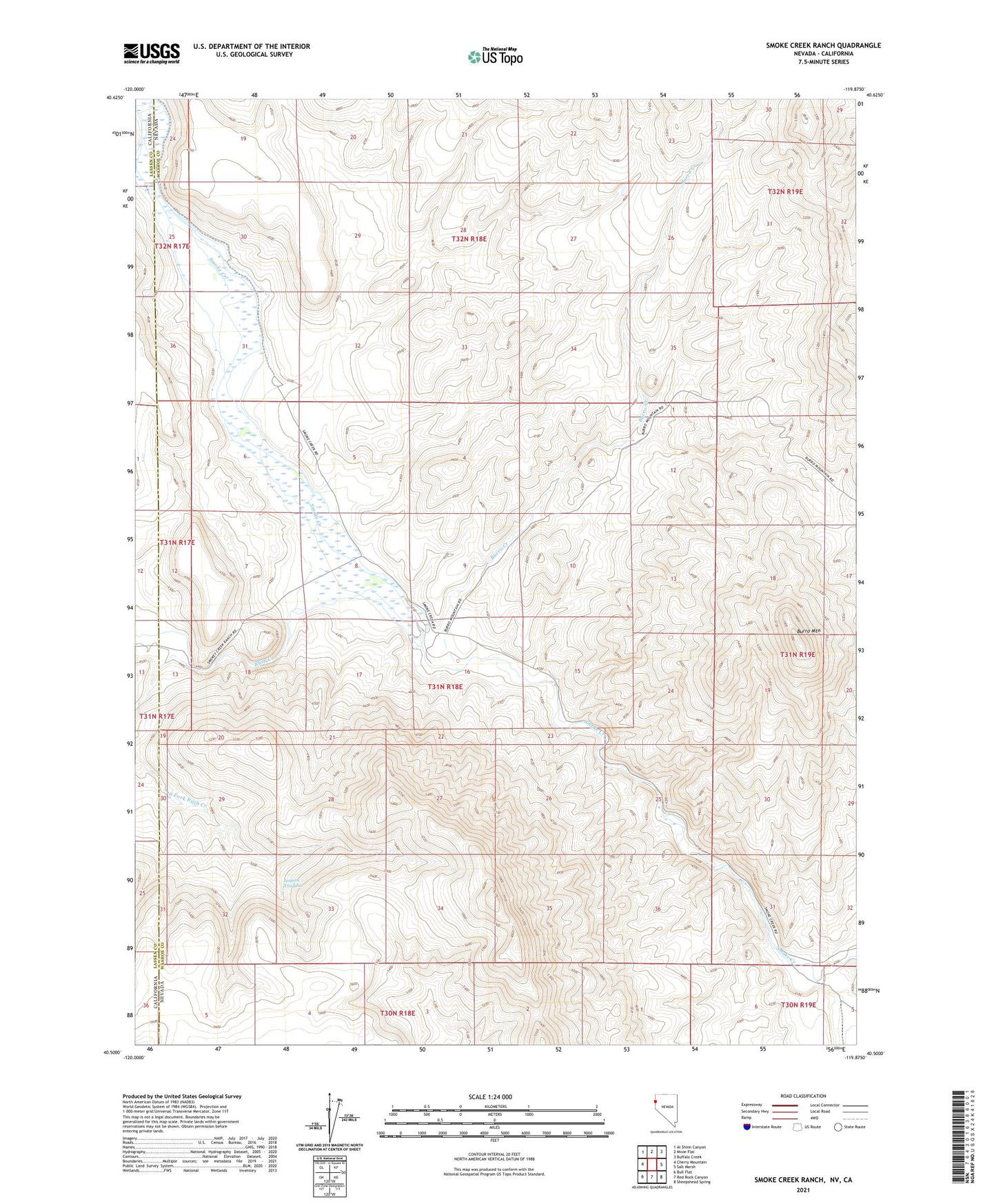 Smoke Creek Ranch Nevada US Topo Map Image