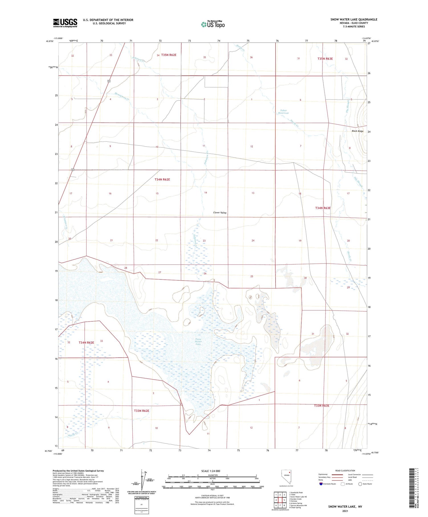 Snow Water Lake Nevada US Topo Map Image