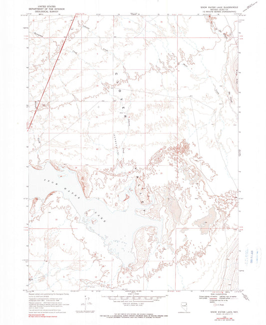 Classic USGS Snow Water Lake Nevada 7.5'x7.5' Topo Map Image