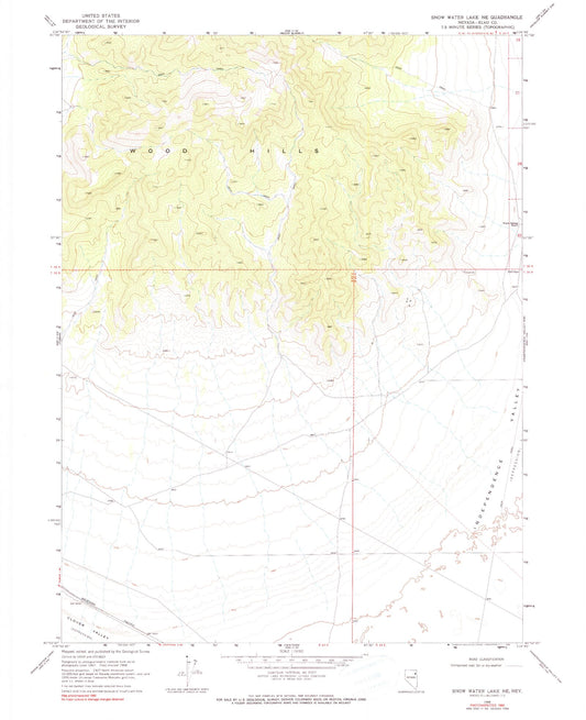 Classic USGS Snow Water Lake NE Nevada 7.5'x7.5' Topo Map Image
