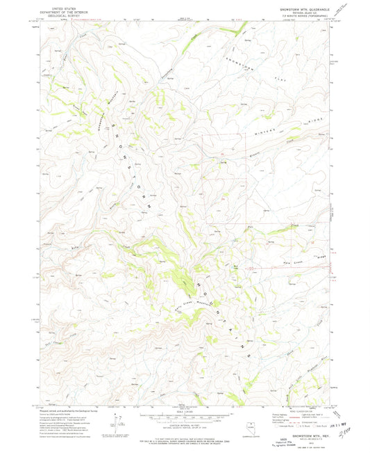 Classic USGS Snowstorm Mountain Nevada 7.5'x7.5' Topo Map Image