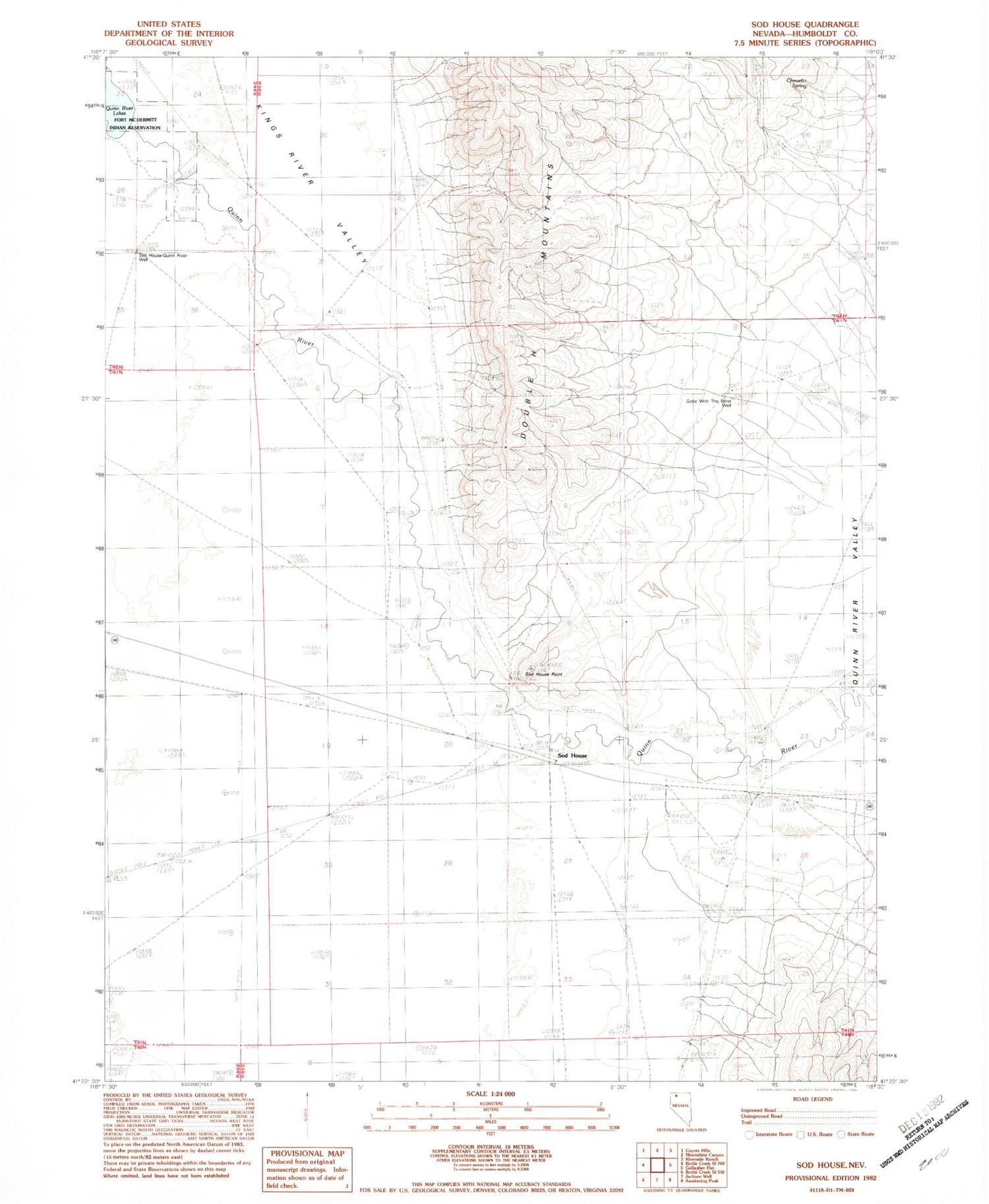 Classic USGS Sod House Nevada 7.5'x7.5' Topo Map Image