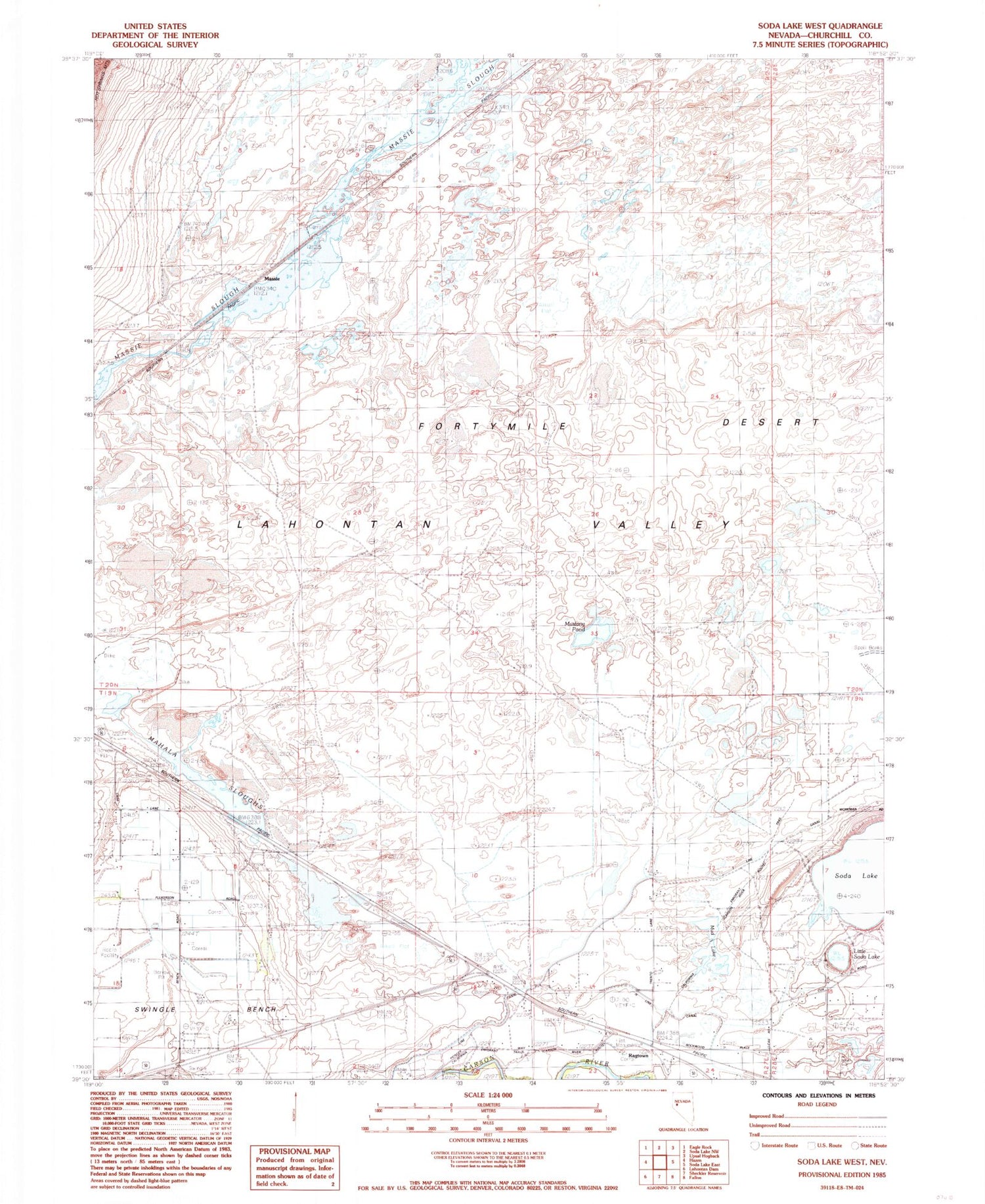 Classic USGS Soda Lake West Nevada 7.5'x7.5' Topo Map Image