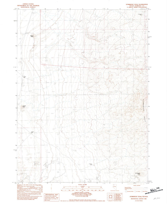 Classic USGS Sombrero Peak Nevada 7.5'x7.5' Topo Map Image