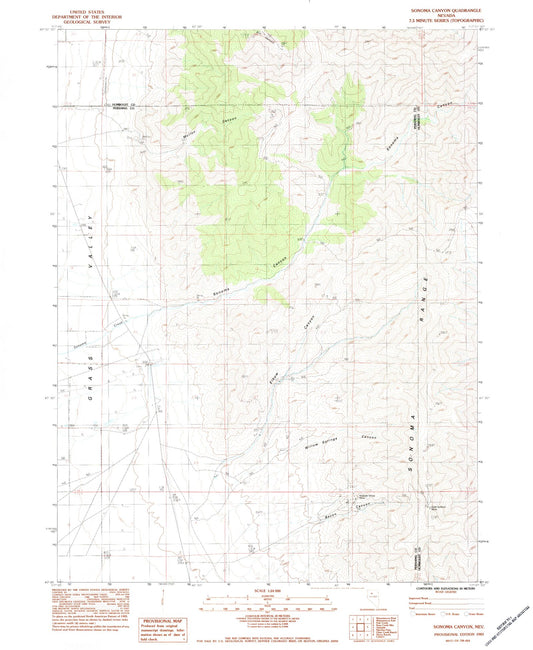 Classic USGS Sonoma Canyon Nevada 7.5'x7.5' Topo Map Image
