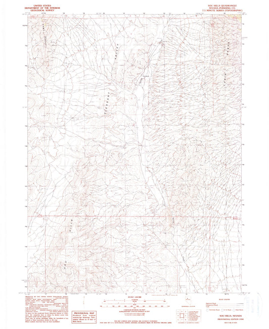 Classic USGS Sou Hills Nevada 7.5'x7.5' Topo Map Image