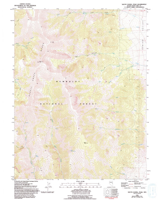 Classic USGS South Schell Peak Nevada 7.5'x7.5' Topo Map Image