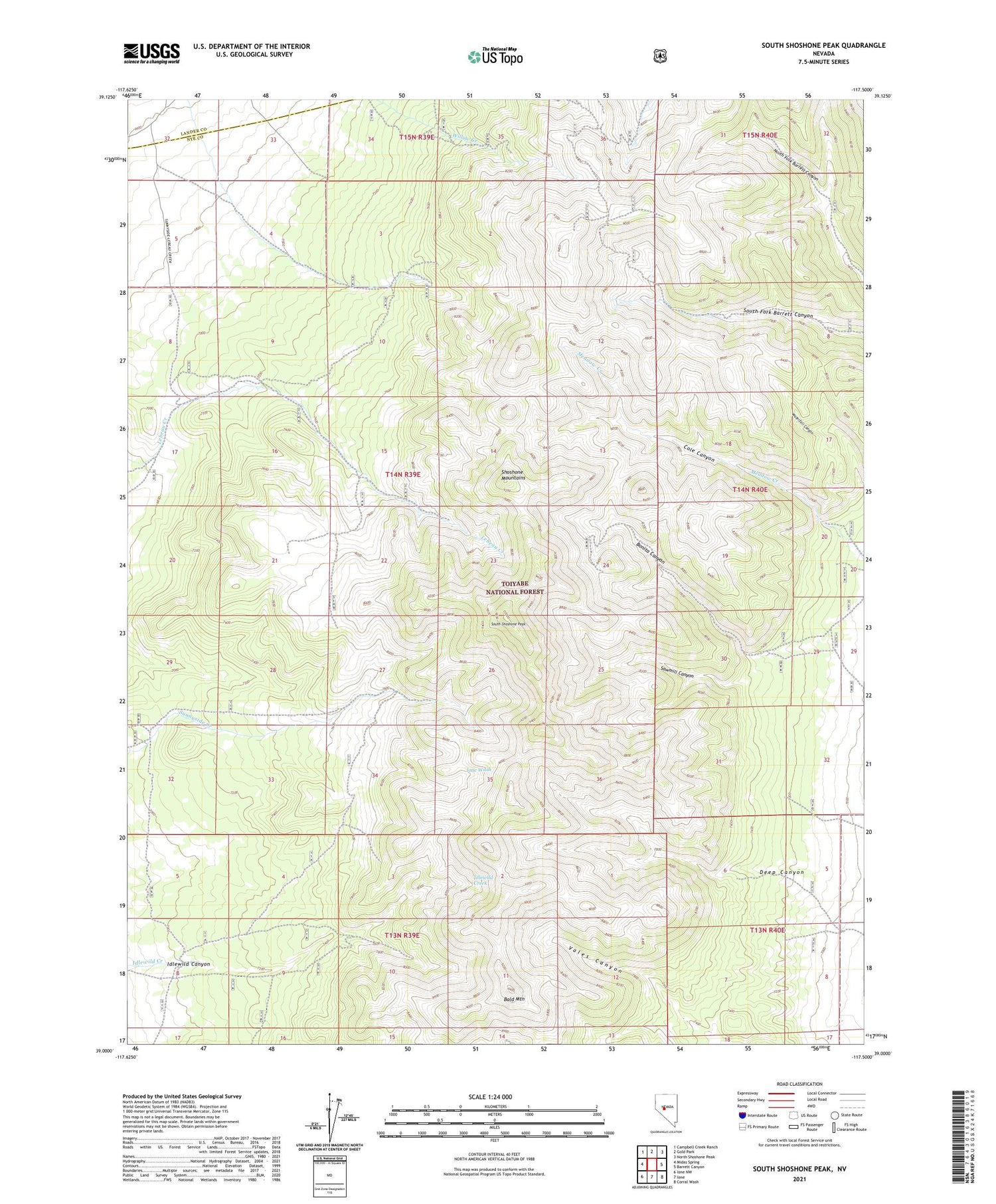 South Shoshone Peak Nevada US Topo Map Image