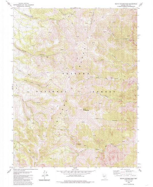 Classic USGS South Toiyabe Peak Nevada 7.5'x7.5' Topo Map Image