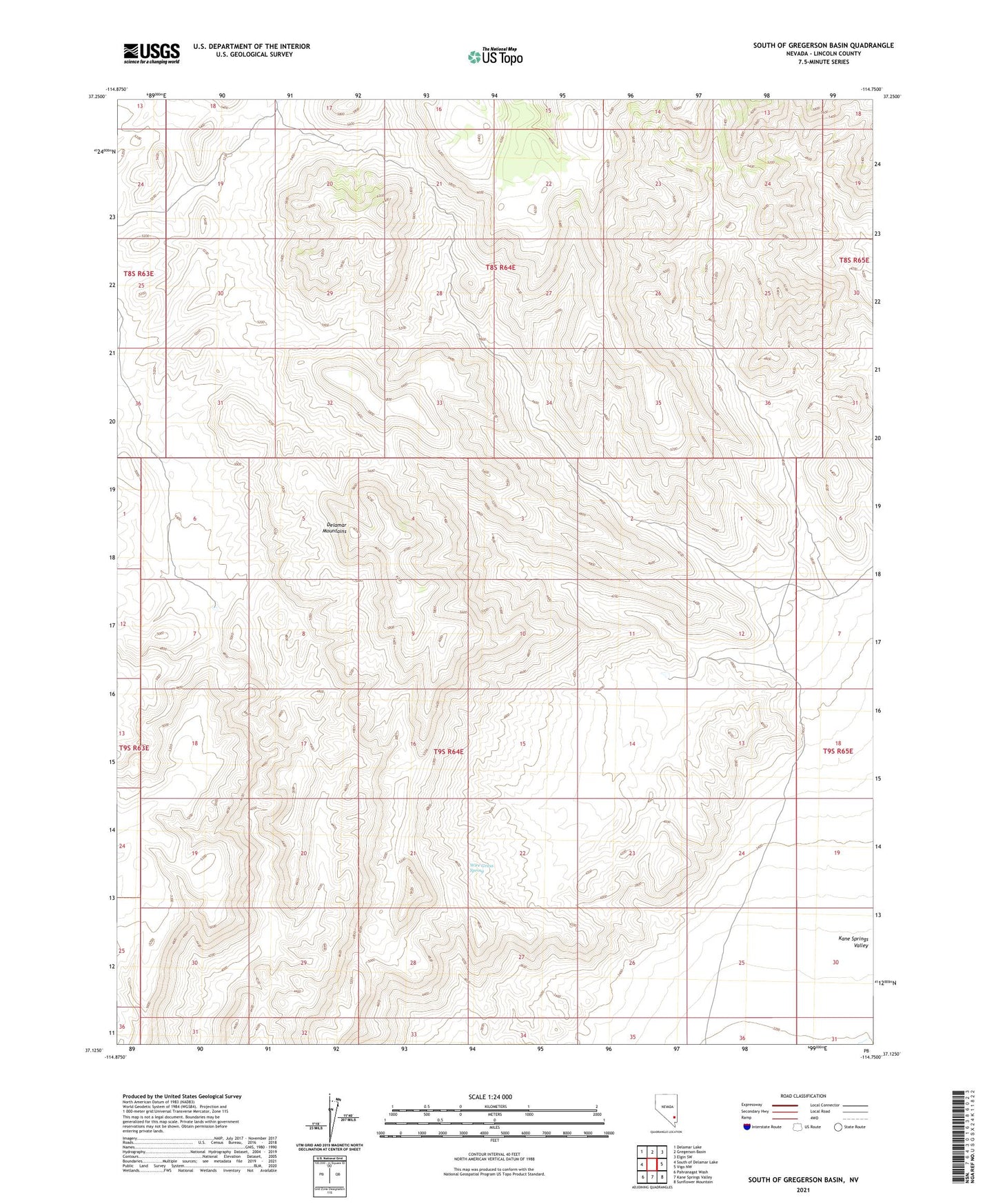 South of Gregerson Basin Nevada US Topo Map Image