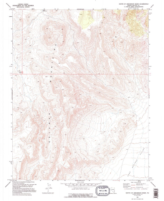 Classic USGS South of Gregerson Basin Nevada 7.5'x7.5' Topo Map Image