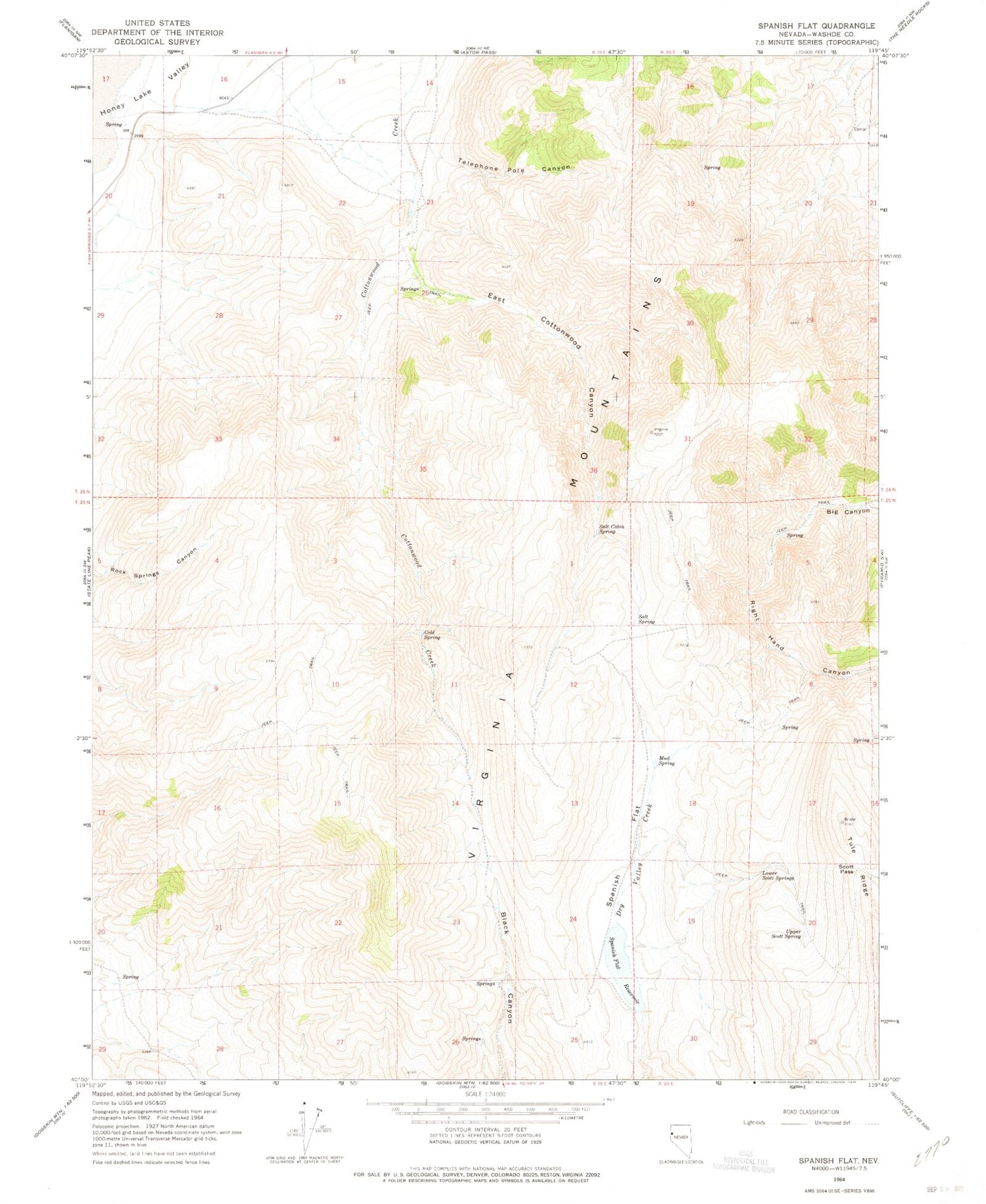 Classic USGS Spanish Flat Nevada 7.5'x7.5' Topo Map Image